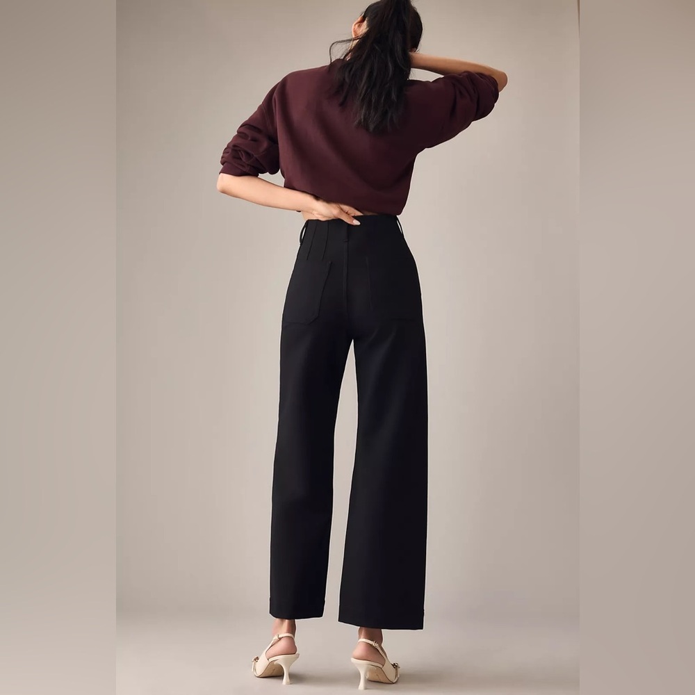 ANTHROPOLOGIE Maeve The Colette Ponte Wide-Leg Pants Crop 24 24P Petite Black - Picture 3 of 9